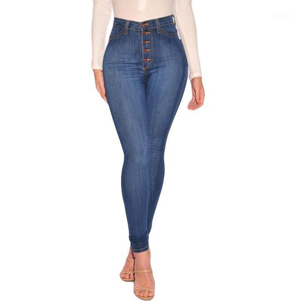 

women high waisted skinny denim jeans lady spring autumn stretch slim pants calf length calca feminina plus size#20 women's, Blue