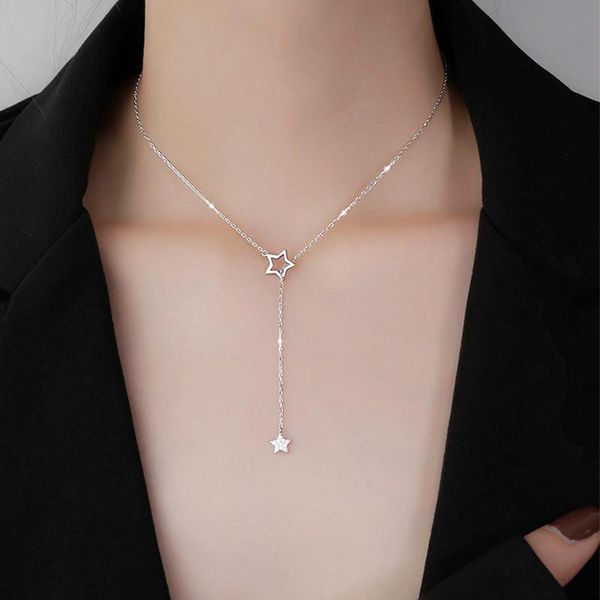 

chains fashion simple five-pointed star pendant necklace sweater chain women tassel clavicle jewelry accessories, Silver