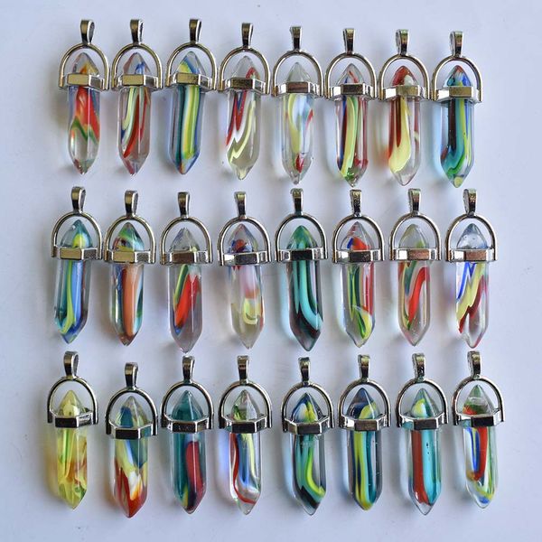 

fashion colored glass flower hexagonal column beads pillar point charm handmade pendant for jewelry pendants necklace making wholesale, Bronze;silver