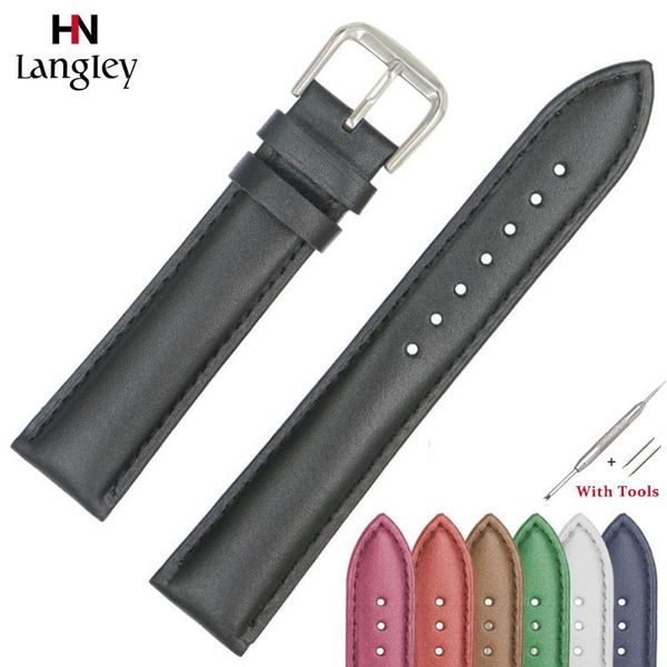 

watch bands cowhide genuine leather watchband 18mm/20mm/22mm 7 colors wristwatch straps stainless steel buckle watches accessories, Black;brown
