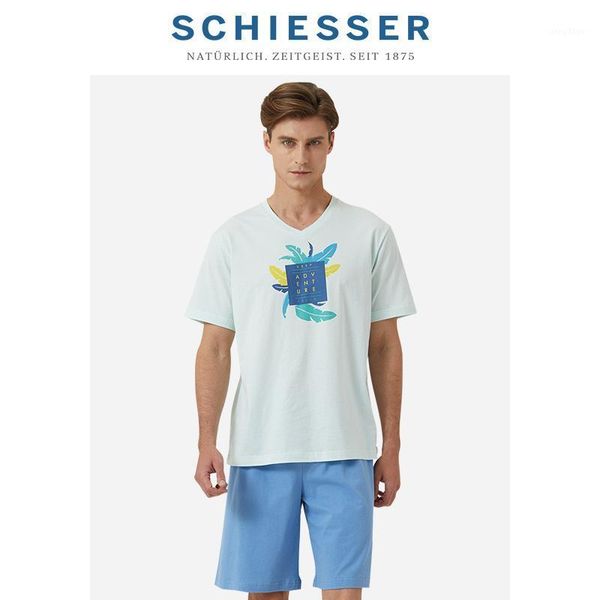 

men's pure cotton printed short-sleeved home suit e9/16846h sleepwear, Black;brown