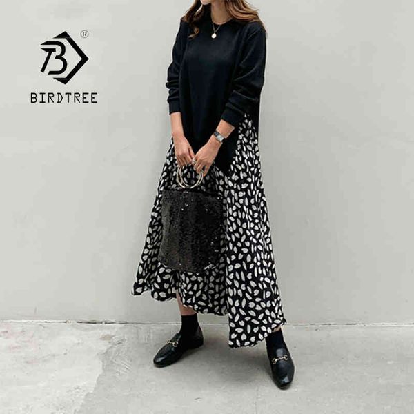 

autumn women plus size xl-5xl ladies long sleeve t-shirt dress patchwork print robe fake two piece dress d08108r 210322, Black;gray