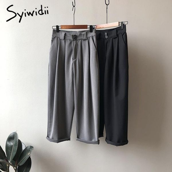 

women's pants & capris syiwidii korean suits wide leg for women high waist ankle-length pant casual loose streetwear fashion 2021 black, Black;white