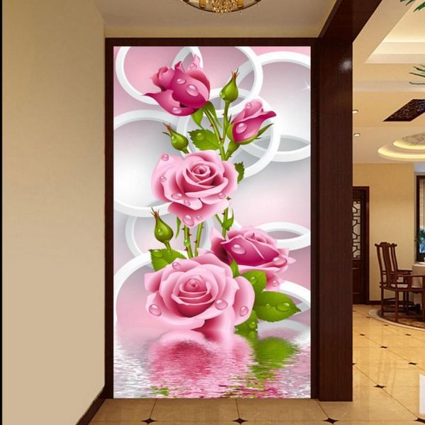

wallpapers drop po wallpaper 3d circle rose mural living room el entrance aisle background decorative painting
