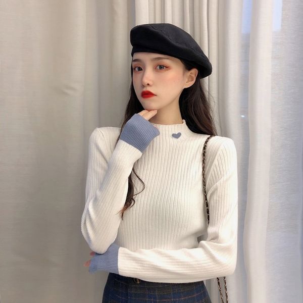 

werueruyu winter cashmere sweater women wool pullover women's white half turtleneck sweater pullover soft winter woman sweaters 210608, White;black