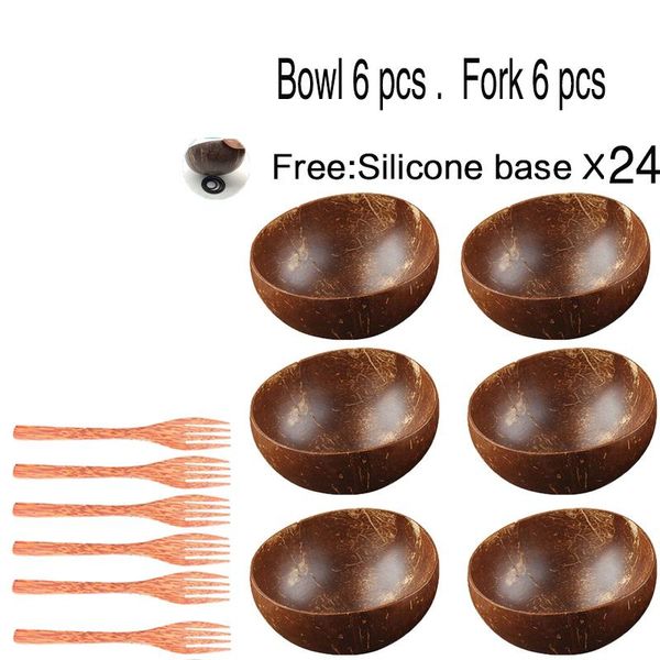 

bowls natural coconut bowl set handmade shell tableware wood spoon dessert fruit salad mixing 6pcs sets rice ramen