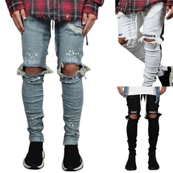 

men's pants mens slim fit jeans skinny denim distressed stretchy ripped trousers s-3xl, Black