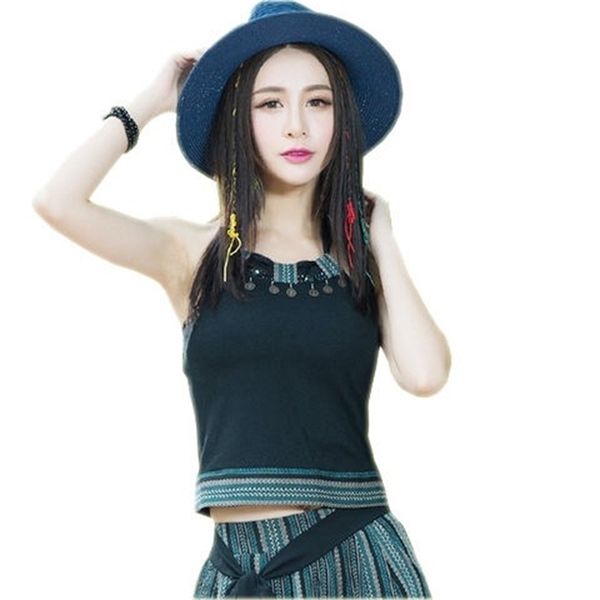 

summer new ethnic style retro chinese style sling bohemian repair body vest 210319, Black