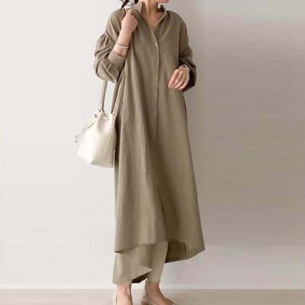 

casual dresses [ewq] simple korean chic dress with lapel, long sleeve loose shirt solid-colored single-breasted style, for women, will see y, Black;gray