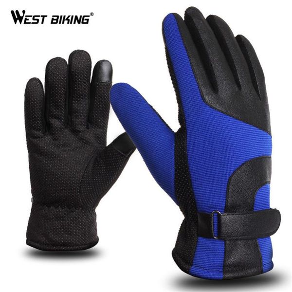 

winter windproof bicycle gloves outdoor sports touch screen thermal warm full finger bike motorcycle cycling, Black