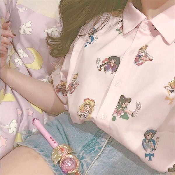 

anime sailor moon pink short sleeve shirts harajuku t shirt women clothes 2021 cosplay cute kawaii women's t-shirt, White