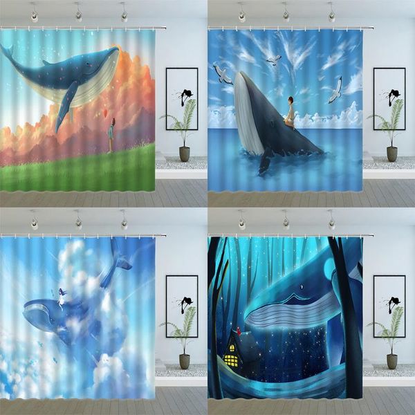 

fantasy cartoon whale shower curtains ocean animal fantastic scenery bathroom decor polyester fabric hanging cloth curtain set