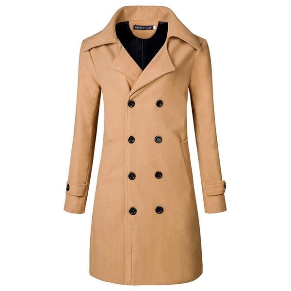 

men's wool & blends helisopus mens slim fit blazer coat winter casual long overcoat double breasted turn-down collar windbreaker, Black