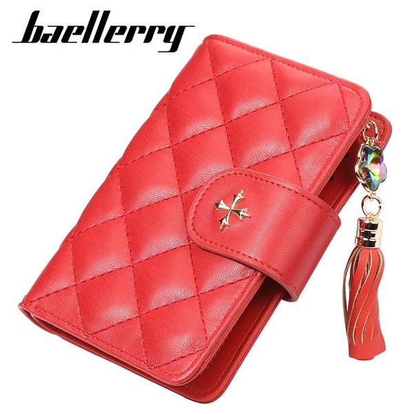 

wallets baellery short lady fashion lingge wallet multicolor non decorative tassel buckle zipper bag, Red;black