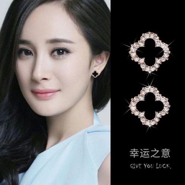

clover earrings female inlaid fashion earrings simple net red temperament