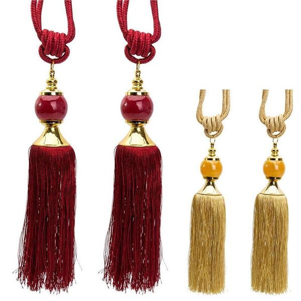 

pair window curtain tieback red beaded ribbon tassel rope tie back holdback treatments decor other home