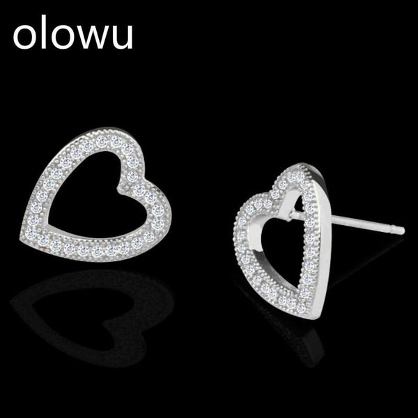 

stud olowu women romantic hearl earrings elegant gold silver cubic zirconia crystal valentine's day gift for lover, Golden;silver