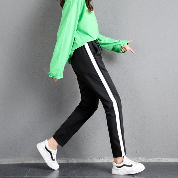 

women's pants & capris spring 2021 striped for women loose harem female ladies trousers high waist black pencil sweatpants, Black;white