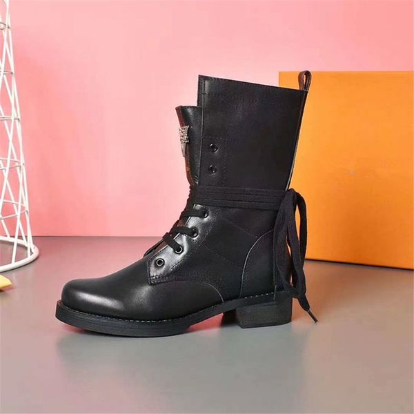

women major ankle long boots fashion lace up platform leather martin boot r ladies letter print winter overknee booties shoes 332, Black