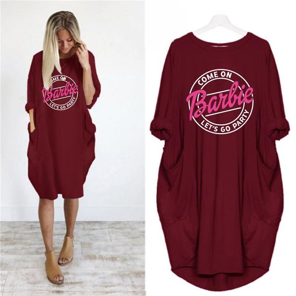 

casual dresses autumn women's midi dress letter print vintage vestidos long sleeve o-neck pocket loose robes femme female, Black;gray