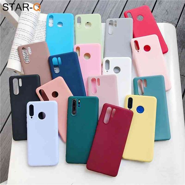 Capa de telefone de silicone cor de doces para Huawei P30 Lite Pro P20 P10 P Smart Plus Z 2019 Matte Macio TPU Capa Volta