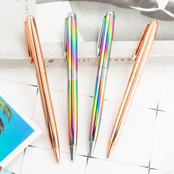

14pcs colorful rainbow ballpoint pen stainless steel metal ball stationery lightweight portable writing supplies pens, Blue;orange