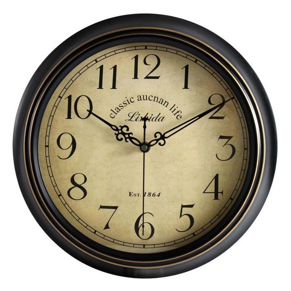 

wall clocks 12/14-inch round classic clock retro non ticking quartz decorative
