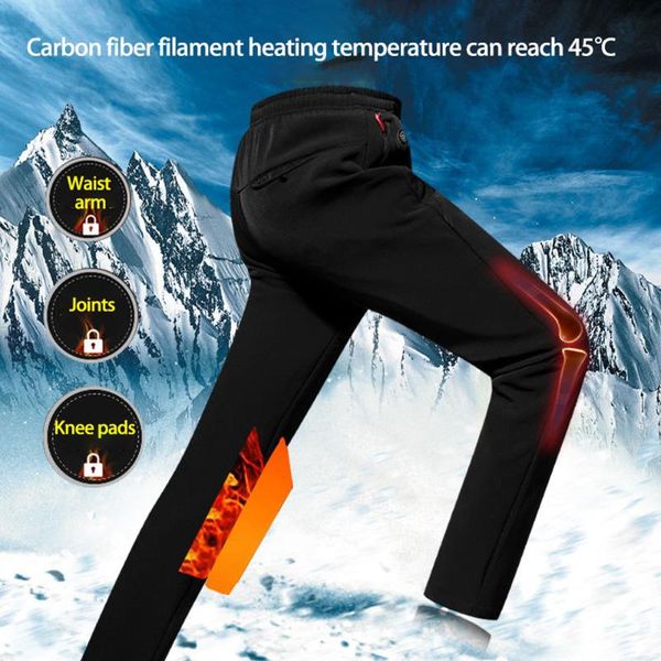 

8xl men warm winter heated pants outdoor sports usb electric fleece trousers for trekking camping hiking fishing men's, Black