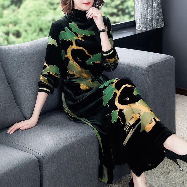 

dress autumn dresses women slim female goal of velvet retro dressed casual plus size long elegant f2048 printing llb4, Black;gray