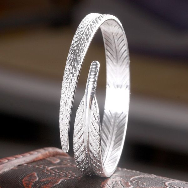 

accessory women silver plated fashion angel feather adjustable opening bracelet, Slivery;golden