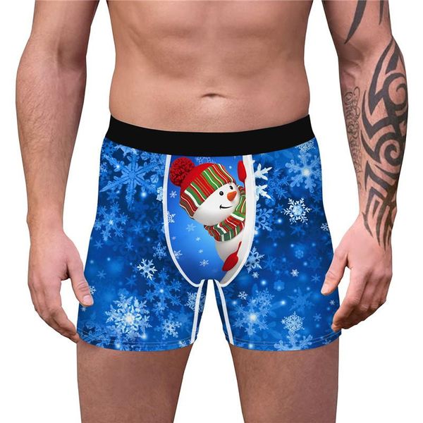 

underpants men novelty boxer shorts soft funny boxers men's breathable panties 3d snowman snowflakes print humorous underwear, Black;white