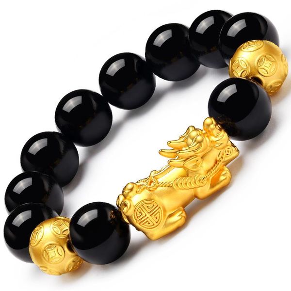 

charm bracelets male placer gold pi xiu obsidian hand string personality plated, Golden;silver