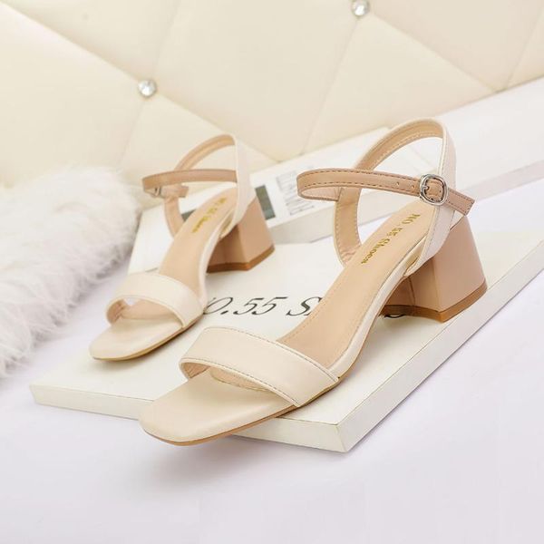 

sandals mixed color women buckle chunky heels shoes summer slides open toe gladiator sandal size 34-41 casual zapatos de mujer, Black