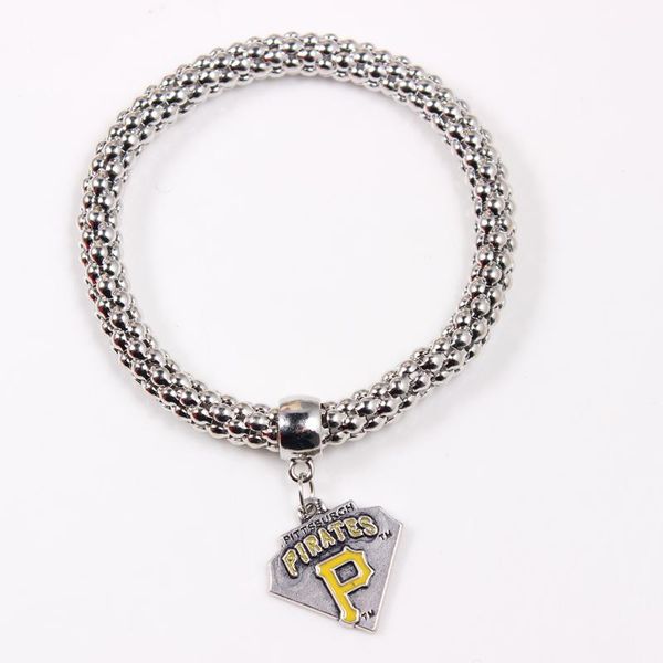 

charm bracelets 10pcs/lot baseball sports bracelet pittsburgh charms pirates popcorn chain jewelry for man woman fans, Golden;silver