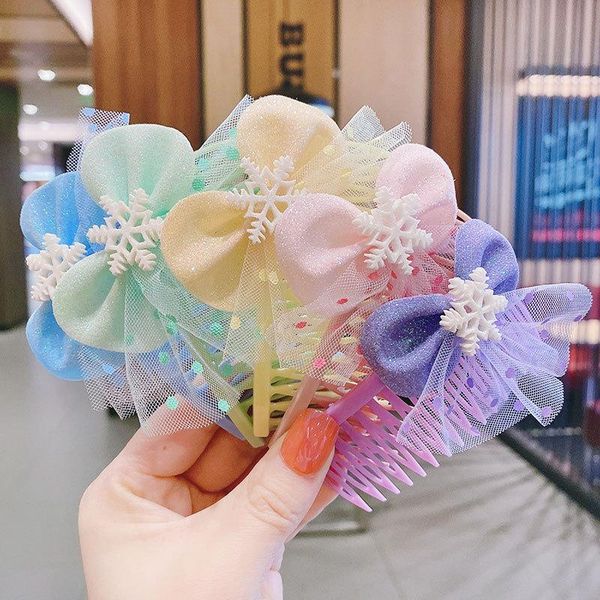 

korean baby girls net yarn bow hair comb children princess insert headdress cute does not hurt the accessories, Slivery;white