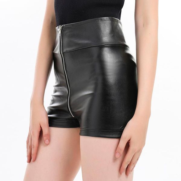 

women's shorts women summer pu high waist solid color zipper faux leather night club wear 2021, White;black