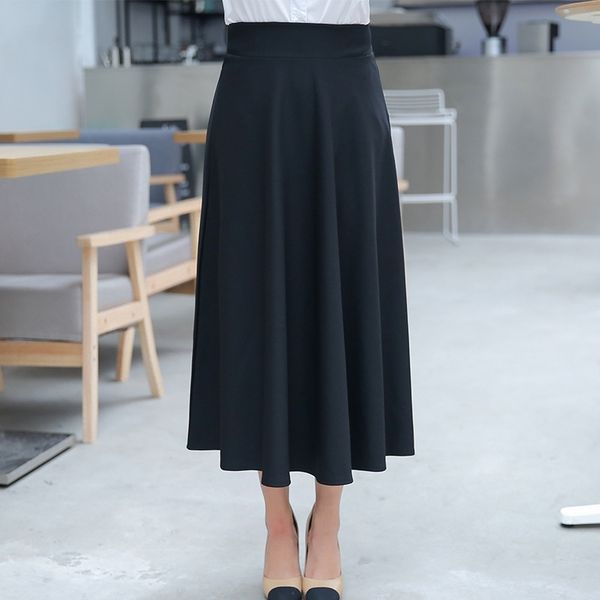 

spring and autumn mid-length half-length a-line skirt wild m-5xl large size slim high waist black long female 210527