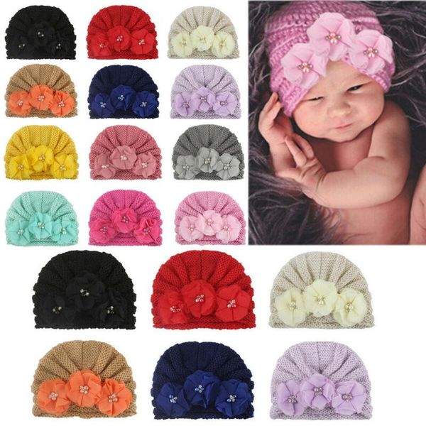 

infant baby girl boy winter beanie flower warm cap crochet knitted hat turban caps & hats, Yellow