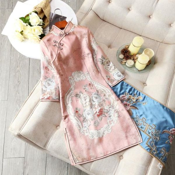 

ethnic clothing 2021 dignified atmosphere retro style daily self-cultivation spring and autumn jacquard embroidery improved cheongsam dre, Red
