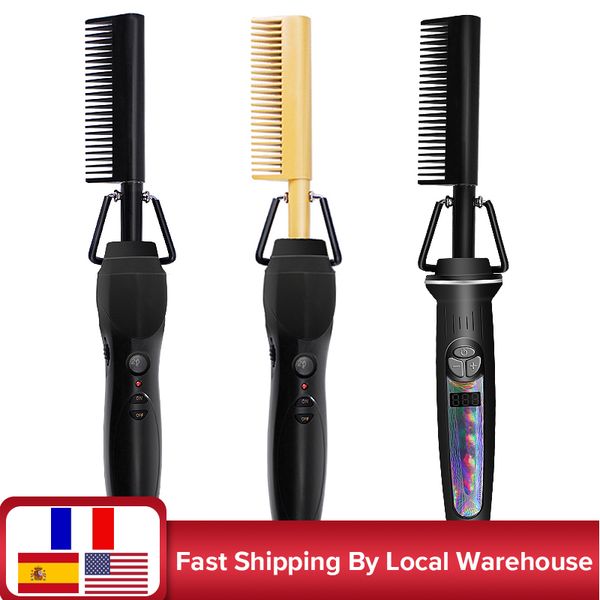 

gold black gold hair comb fast smoothing electric hair straightener brush ceramic heating temperature