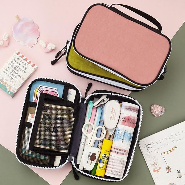 

retro creative large capacity pencil case school pen supplies exquisite canvas bag storage box bags