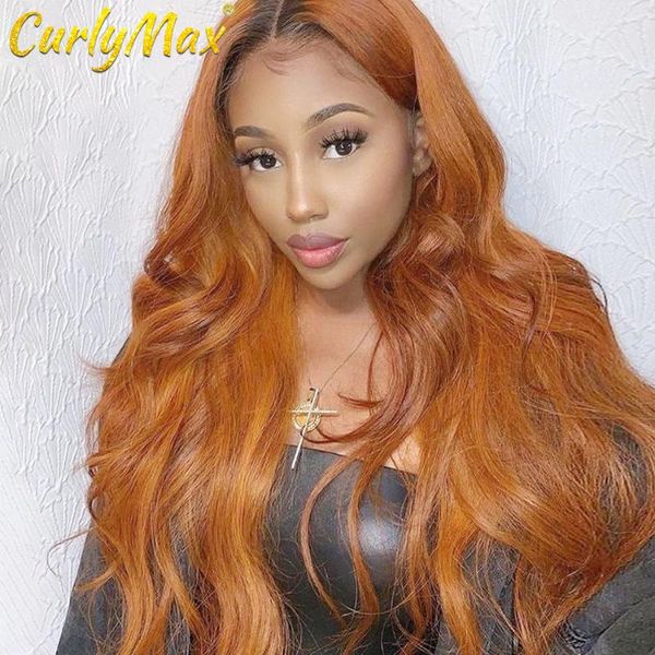 

lace wigs luvin 30 inch blonde highlight human body wave transparent frontal colored orange remy for women hair, Black;brown