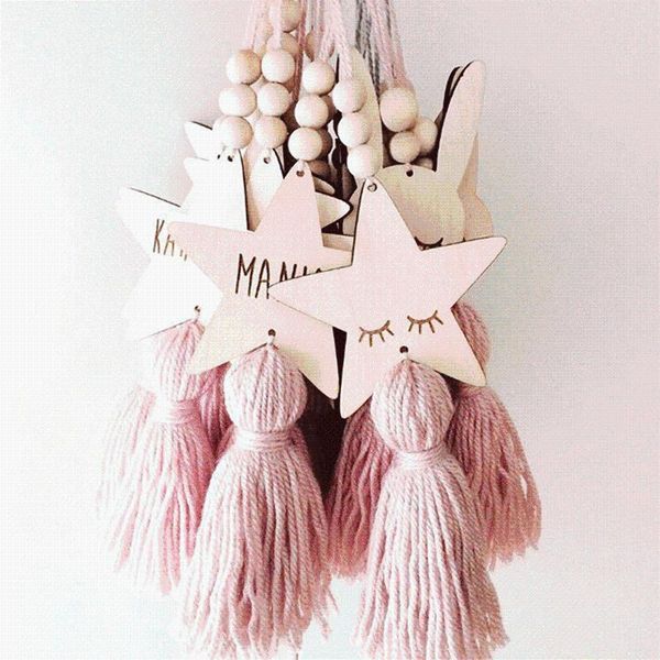 

decorative objects & figurines nordic style wall hanging ornament for pography props cute star shape wooden beads tassel pendant baby room d