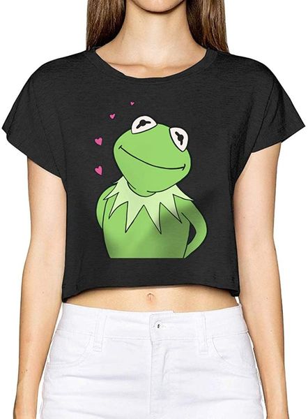 

frog women crop dew navel t-shirt short sleeve cotton shirt women's, White