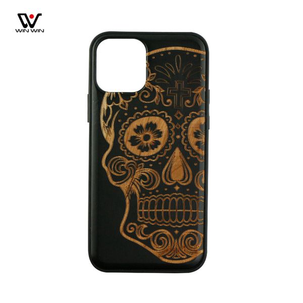 Hotsale Lasergravur Holz TPU Totenkopf Handyhüllen für iPhone X XS XR 11 12 Pro Max 2021 Blanko Holz Custom Design Logo Rückseite Hülle Hülle