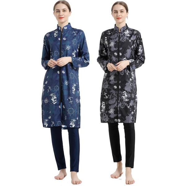 

women's swimwear women muslim swimsuit burkini modest two-piece set moslem muslem maillot de bain plus size full black long sleeve, White;black