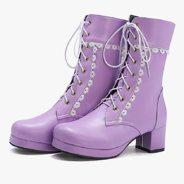 

boots zawsthia purple platform high-lovely sweet princess lace border women heels lolita winter shoes woman plus size 47 48, Black