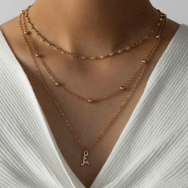 

pendant necklaces 2022 ins gold double layers a m letter alphabet a-z initial multi-layers trendy korean fashion party jewelry, Silver