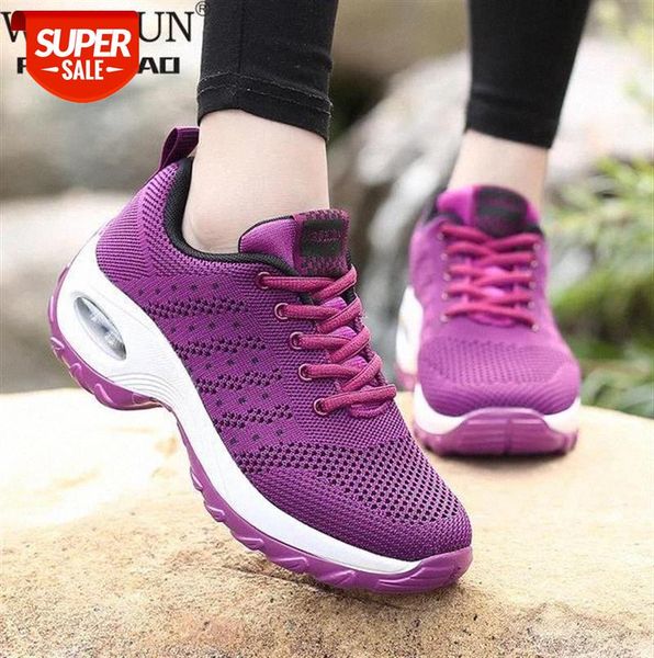 

2020 women platform shoes sneakers casual lace up breathable wedge deportivas mujer black trainers knitting #la3i