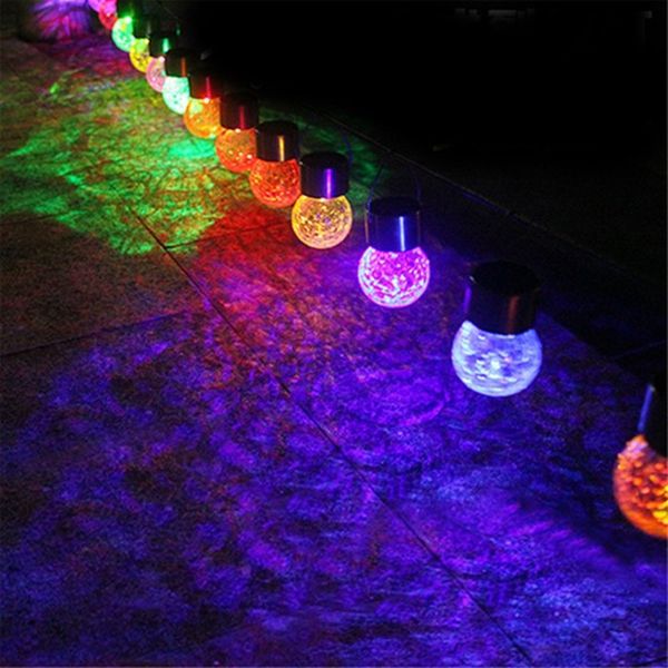 Solar Suspensão LED Night Lâmpada à prova d 'água Bola de vidro rachada luz para o casamento natal festa home jardim pátio decoração